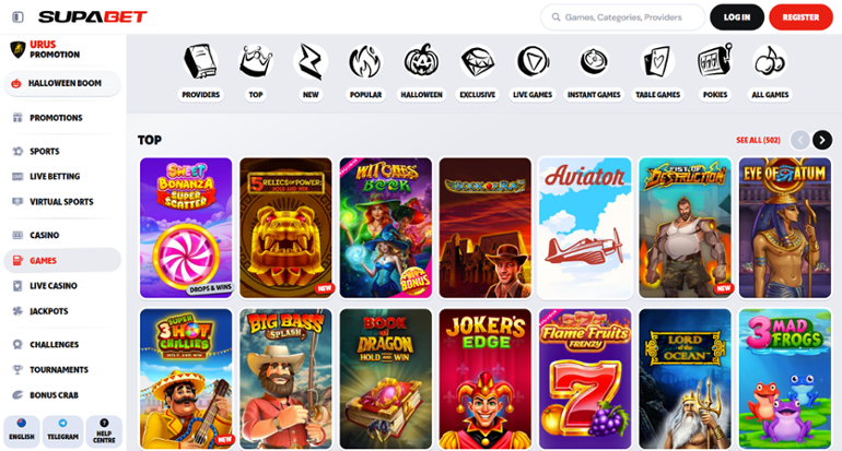 Supabet Casino game lobby